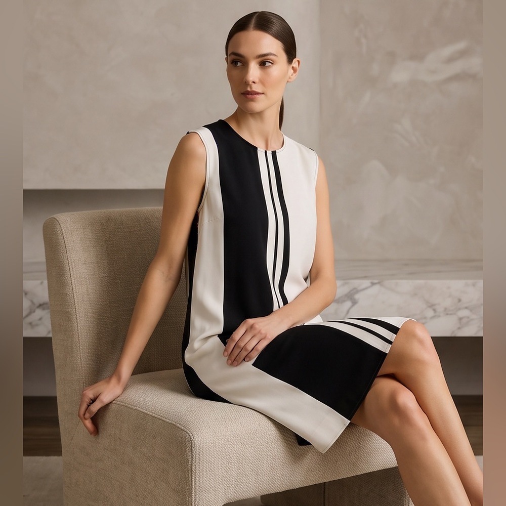 THEORY WOMEN BLACK & WHITE SILK DRESS